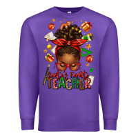 Purple santa's favorite teacher afro messy bun Premium Sweatshirt - texasbilliewilder