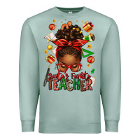 Seafoam santa's favorite teacher afro messy bun Premium Sweatshirt - texasbilliewilder