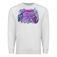 Oatmeal Heather Fueled by crystals and coffee halloween Premium Sweatshirt - NancyCooperArtShop