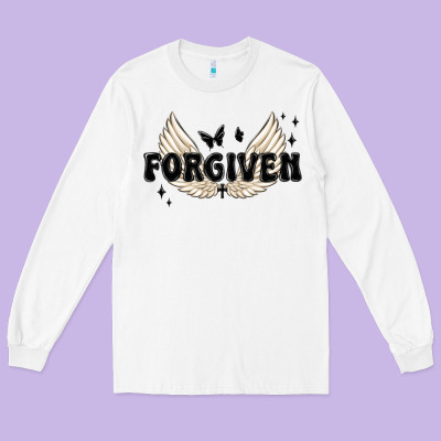 Forgiven Christian Angel Wings Long Sleeve Tee Designed By Maliassmallbusiness