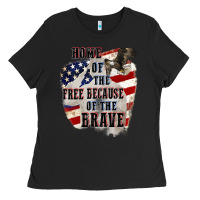 Black Home of the free because of the brave 4th of july Ladies Tee - CowGirlArtShop