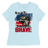 Baby Blue Home of the free because of the brave 4th of july Ladies Tee - CowGirlArtShop