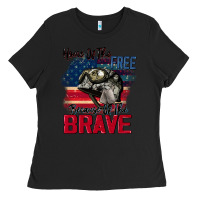 Black Home of the free because of the brave 4th of july Ladies Tee - CowGirlArtShop