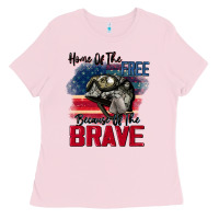 Bubblegum Pink Home of the free because of the brave 4th of july Ladies Tee - CowGirlArtShop