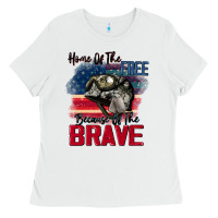 White Home of the free because of the brave 4th of july Ladies Tee - CowGirlArtShop