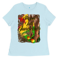 Baby Blue steppin'  into juneteenth Ladies Tee - HRA Design Shop