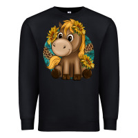 Black cute baby horse amd sunflowers Premium Sweatshirt - texasbilliewilder