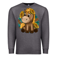 Charcoal Heather cute baby horse amd sunflowers Premium Sweatshirt - texasbilliewilder
