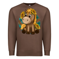 Chestnut cute baby horse amd sunflowers Premium Sweatshirt - texasbilliewilder