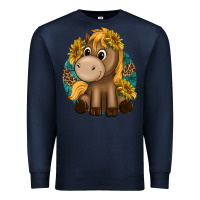 Navy cute baby horse amd sunflowers Premium Sweatshirt - texasbilliewilder