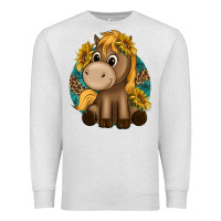 Oatmeal Heather cute baby horse amd sunflowers Premium Sweatshirt - texasbilliewilder