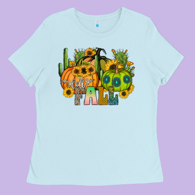 Hello Fall Ladies Tee Designed By Cowhidedigitalart