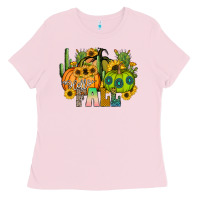 Bubblegum Pink hello fall Ladies Tee - CowhideDigitalArt