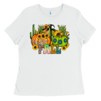 White hello fall Ladies Tee - CowhideDigitalArt