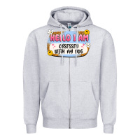 Heather Grey hello i am obsessed with my dog Zipper Hoodie - Artiststas