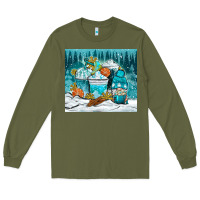 Army Green winter coffee cups with gnome Long Sleeve Tee - NancyCooperArtShop