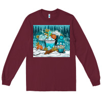 Burgundy winter coffee cups with gnome Long Sleeve Tee - NancyCooperArtShop