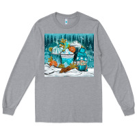 Heather Grey winter coffee cups with gnome Long Sleeve Tee - NancyCooperArtShop