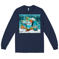 Navy winter coffee cups with gnome Long Sleeve Tee - NancyCooperArtShop