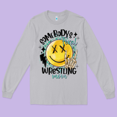 Somebody's Feral Wrestling Mom Long Sleeve Tee Designed By Maliassmallbusiness