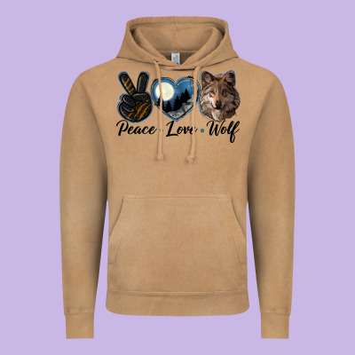 Peace Love Wolf Head Vintage Hoodie Designed By Lillyallendesigns