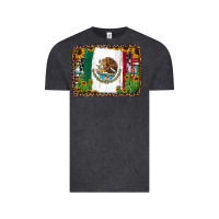 Vintage Black mexican flag background with cactus and sunflower Vintage Tee - Jasminsmagicworld