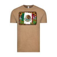Vintage Coffee mexican flag background with cactus and sunflower Vintage Tee - Jasminsmagicworld