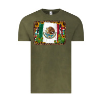 Vintage Olive mexican flag background with cactus and sunflower Vintage Tee - Jasminsmagicworld