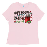 Bubblegum Pink hot cocoa and christmas movies Ladies Tee - CowhideDigitalArt