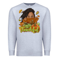 Heather Grey Thankful Fall with black girl Premium Sweatshirt - NancyCooperArtShop