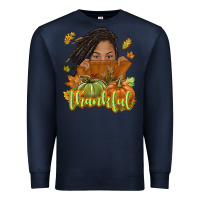 Navy Thankful Fall with black girl Premium Sweatshirt - NancyCooperArtShop