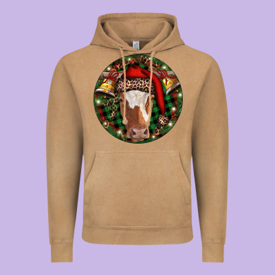 Longhorn Cow Christmas Vintage Hoodie Designed By Ranaportraitstore