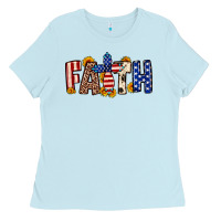 Baby Blue Faith USA flag sunflower Ladies Tee - Neo Western