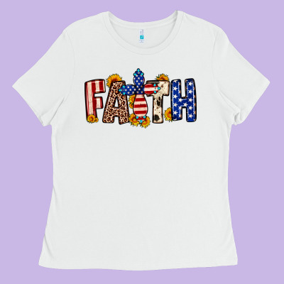 Faith Usa Flag Sunflower Ladies Tee Designed By Neo Western