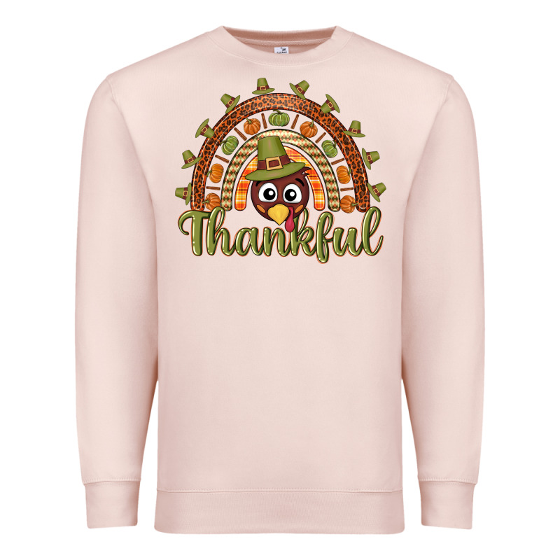 Turkey Rainbow Thankful Thanksgiving Premium Sweatshirt by NancyCooperArtShop | Teevron