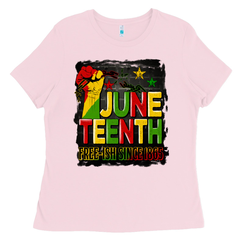 Juneteenth Fist Free Ish Since 1865 With Background Ladies Tee by HRA Design Shop | Teevron