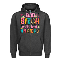 Charcoal Heather bad bitch with bad anxiety Zipper Hoodie - Artiststas