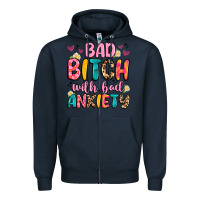 Navy bad bitch with bad anxiety Zipper Hoodie - Artiststas