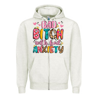 Oatmeal Heather bad bitch with bad anxiety Zipper Hoodie - Artiststas