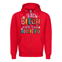 Red bad bitch with bad anxiety Zipper Hoodie - Artiststas