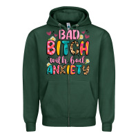 Sports Green bad bitch with bad anxiety Zipper Hoodie - Artiststas
