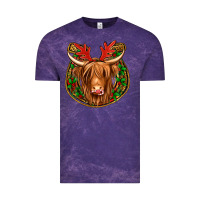 Cloud Purple christmas highland cow mistletoe Christmas Vintage Tee - Jasminsmagicworld