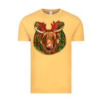 Vintage Mustard christmas highland cow mistletoe Christmas Vintage Tee - Jasminsmagicworld