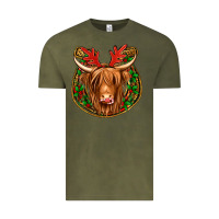 Vintage Olive christmas highland cow mistletoe Christmas Vintage Tee - Jasminsmagicworld