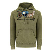 Vintage Olive Peace Love Wolf Vintage Hoodie - LillyAllenDesigns