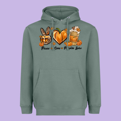 Peace Love Pumpkin Spice Heavyweight Hoodie Designed By Texasbilliewilder