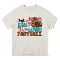 Cream just a girl who loves football Heavy Core Tee - HRA Design Shop