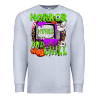 Heather Grey Horror movies and chill Premium Sweatshirt - NancyCooperArtShop