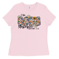 Bubblegum Pink I Am Gods Master Piece Ephesians Ladies Tee - CowhideDigitalArt