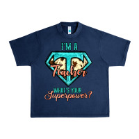 Navy i'm a teacher what's your superpower cowhide Urban Heavy Tee - Jasminsmagicworld